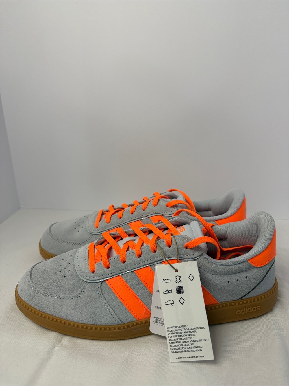 adidas Women’s Grey Suede Sneakers with Neon Orange Stripes size 10